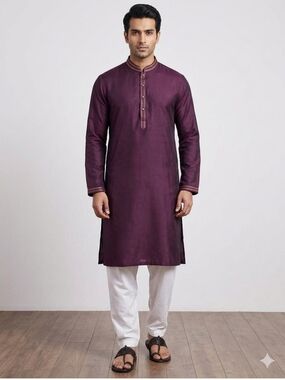 Men's Purple Kurta Slim Fit Tunic Set- Size M NWT